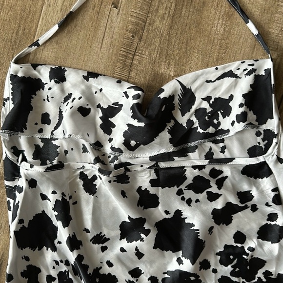 Nasty Gal US 8 satin halter cowl neck backless black white cow print mini dress - Picture 7 of 7